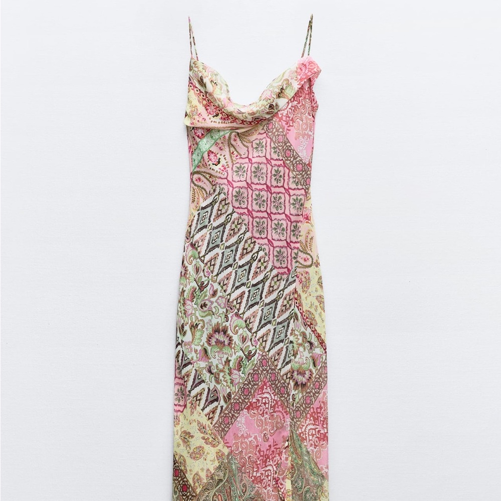 Zara patchwork printed slip dress size XS (NEVER WORN)